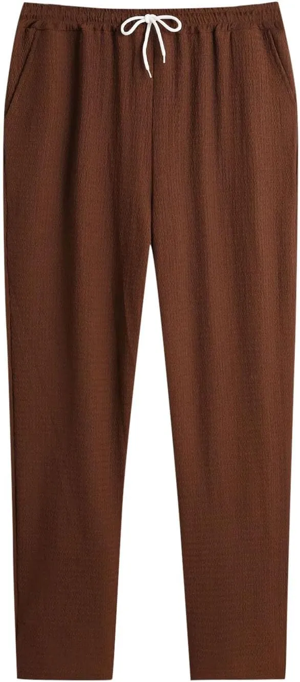 Men's Wide Leg Pants Lace up Elastic Waist Loose Comfy Sweatpant Plus Size Fashion Baggy Dressy Casual Trouser