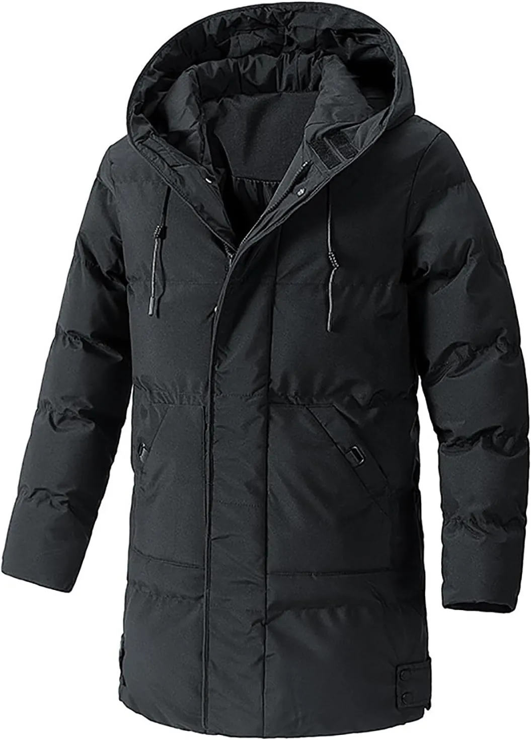 Mens Winter 2024 Tops Solid Mid-Length Jacket Classic Button Pocket Blouses Fashion Long Sleeve Hooded Jackets Coats