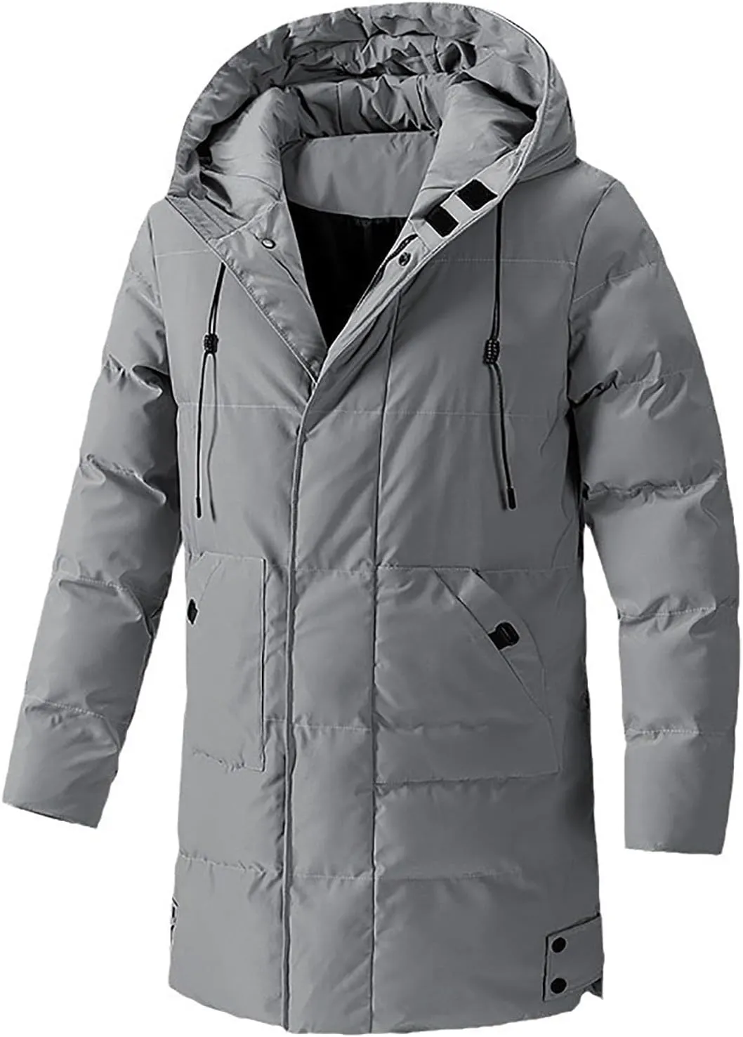 Mens Winter 2024 Tops Solid Mid-Length Jacket Classic Button Pocket Blouses Fashion Long Sleeve Hooded Jackets Coats