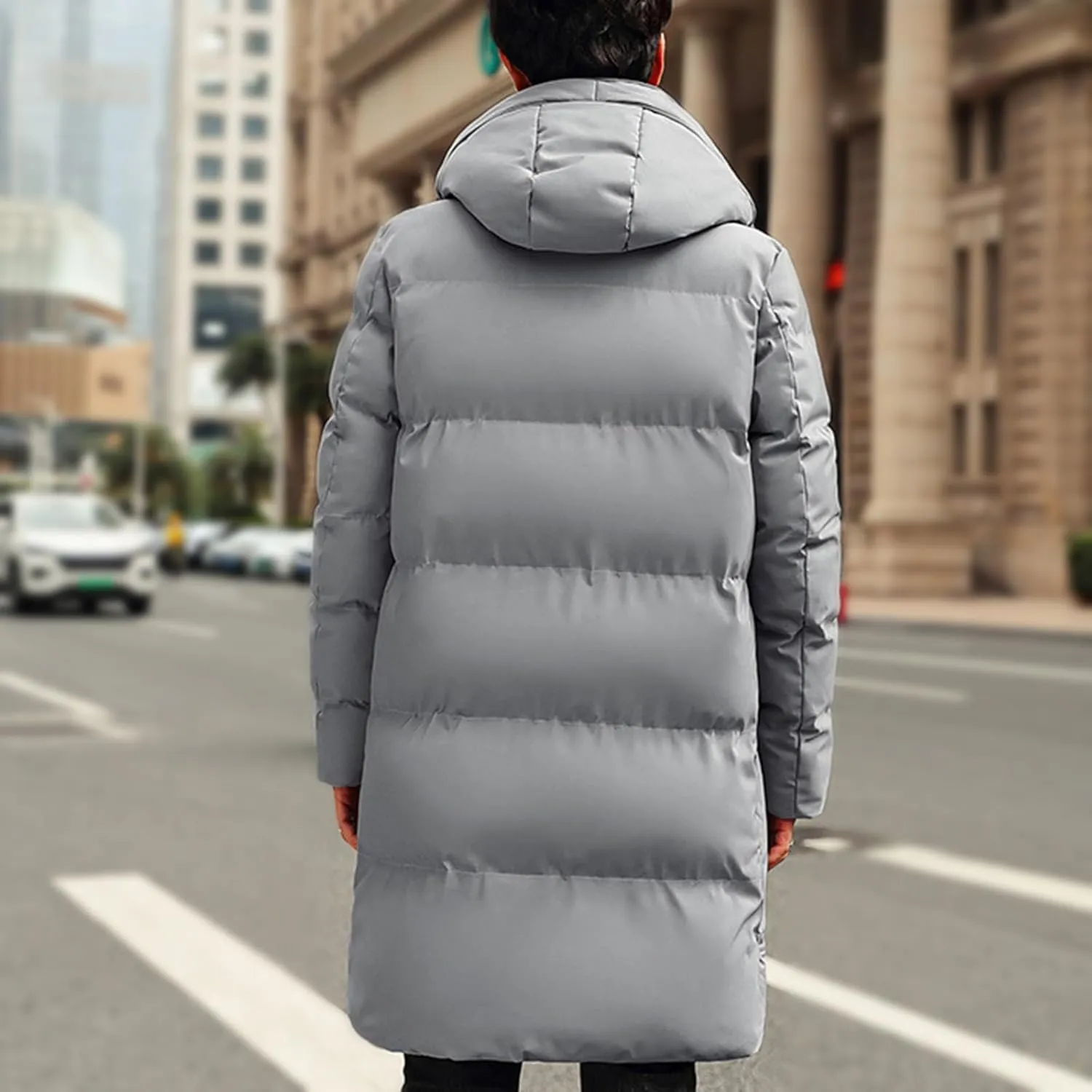 Mens Winter 2024 Tops Solid Mid-Length Jacket Classic Button Pocket Blouses Fashion Long Sleeve Hooded Jackets Coats
