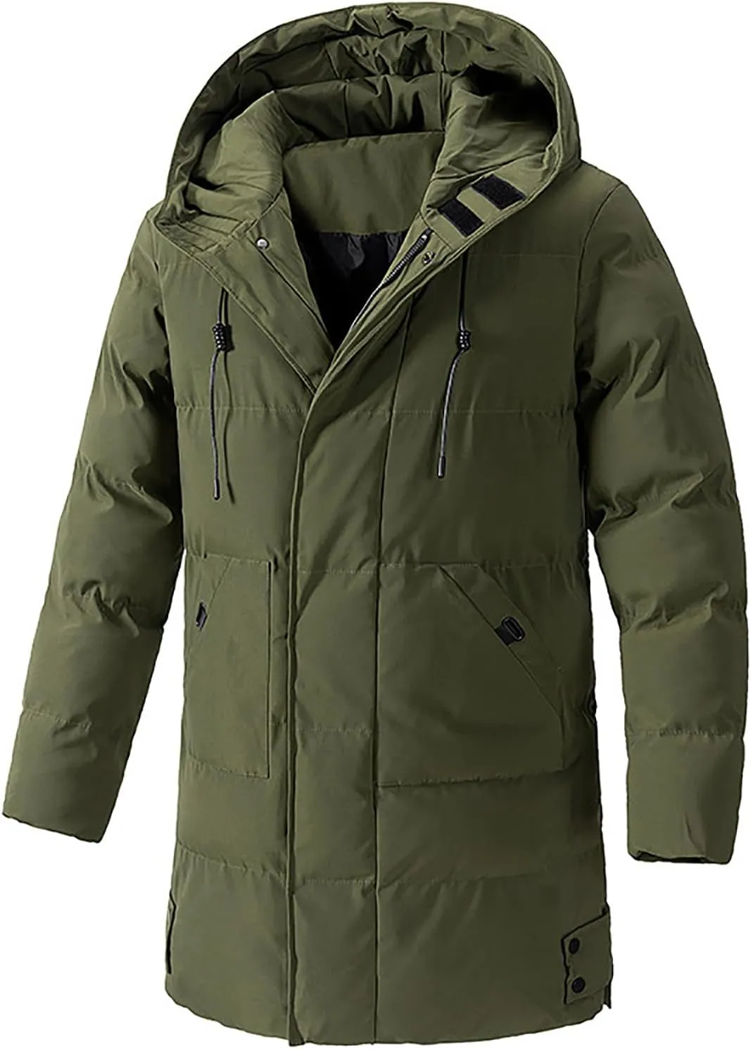 Mens Winter 2024 Tops Solid Mid-Length Jacket Classic Button Pocket Blouses Fashion Long Sleeve Hooded Jackets Coats