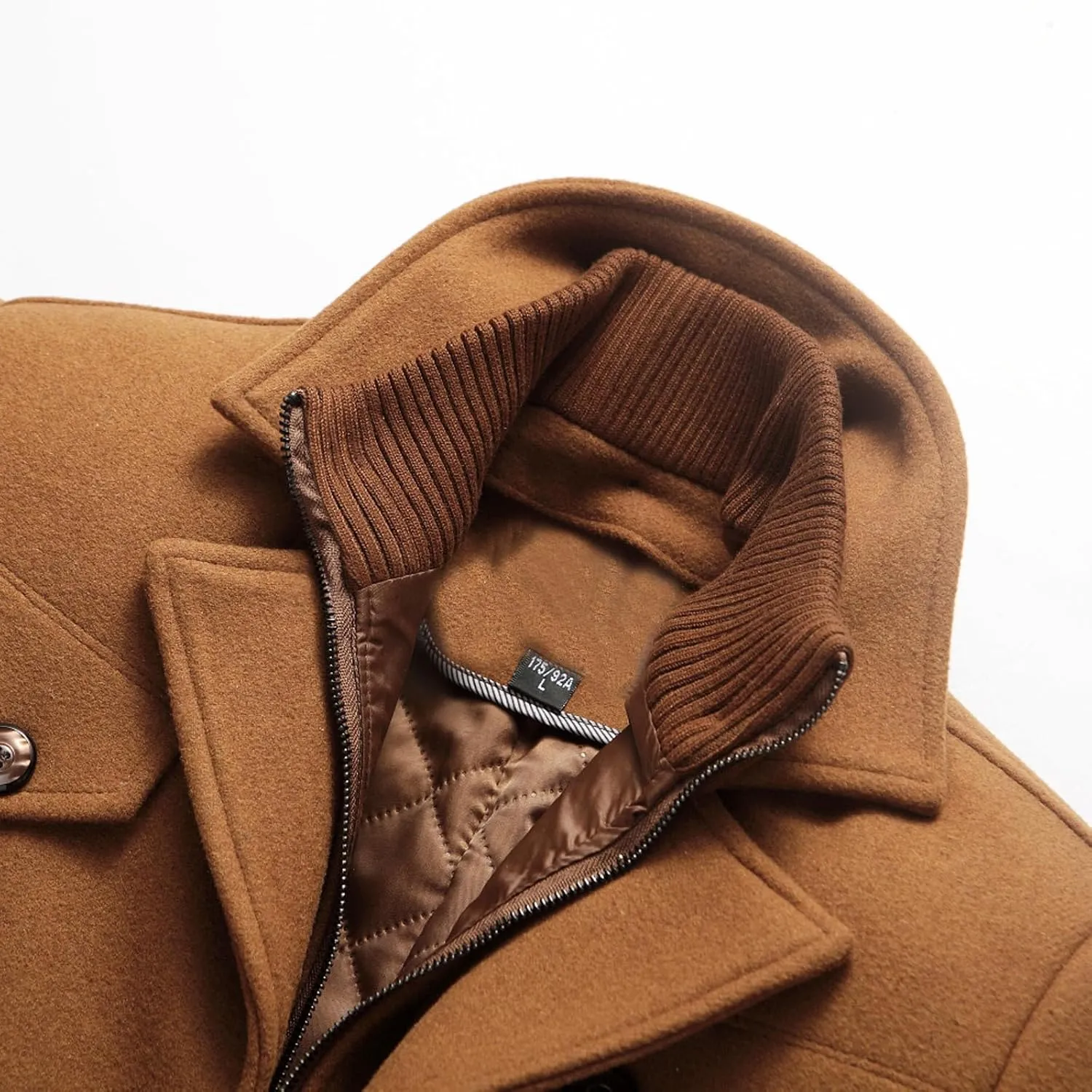 Men's Winter Pea Coat Slim Fit Single Breasted Short Wool Jacket Woolen Blend Trench Coat Thickening Fleece Overcoats