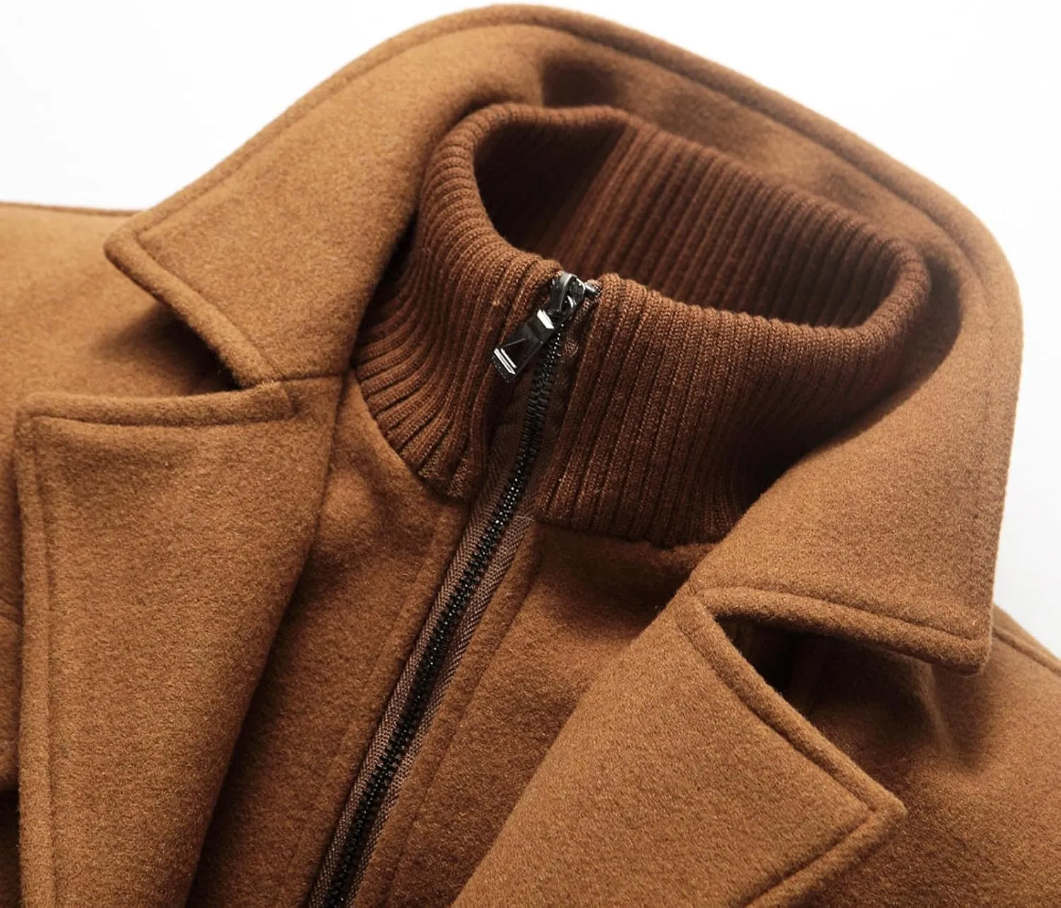 Men's Winter Pea Coat Slim Fit Single Breasted Short Wool Jacket Woolen Blend Trench Coat Thickening Fleece Overcoats
