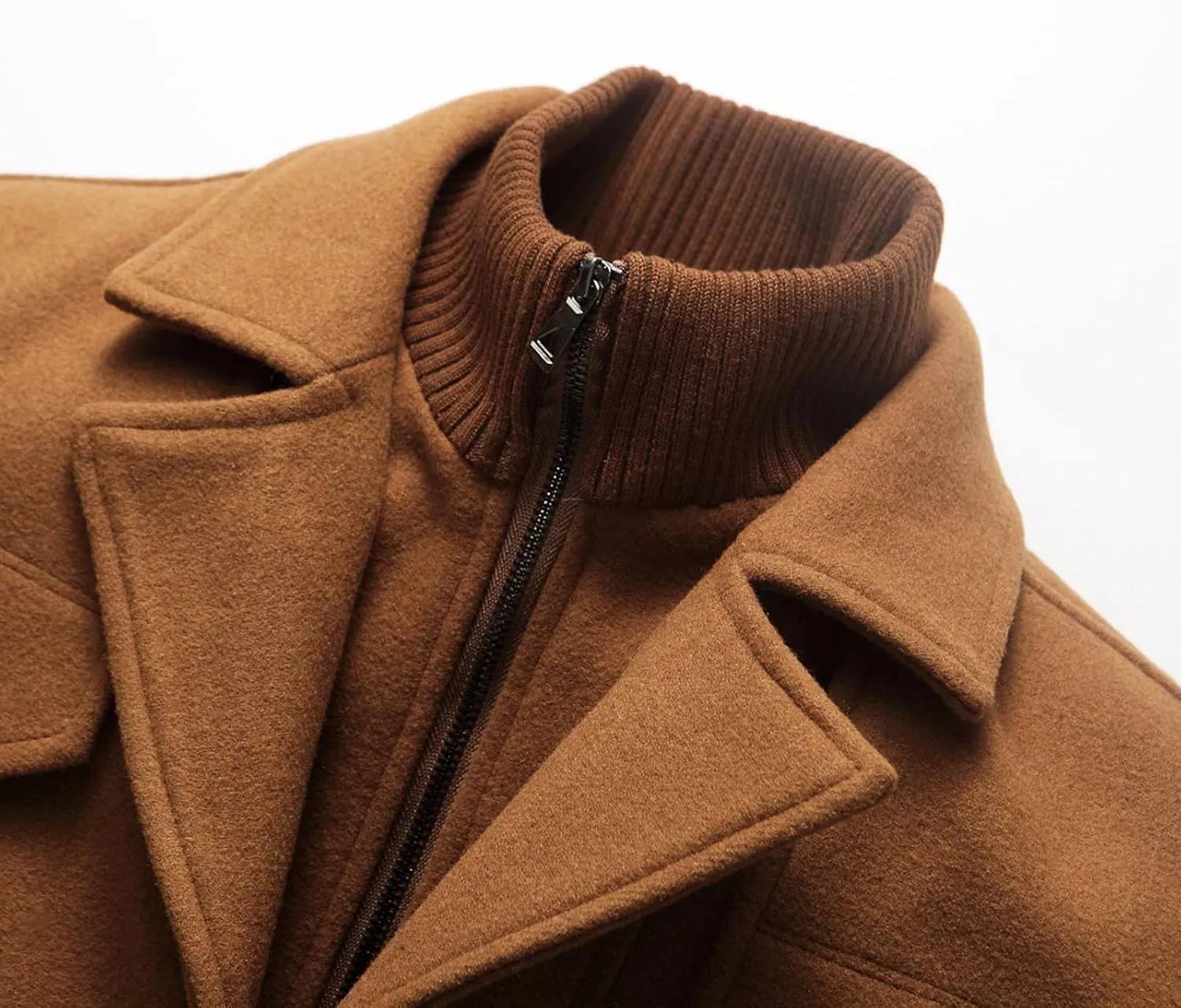 Men's Winter Pea Coat Slim Fit Single Breasted Short Wool Jacket Woolen Blend Trench Coat Thickening Fleece Overcoats