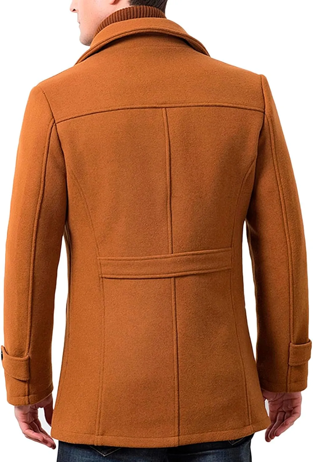 Men's Winter Pea Coat Slim Fit Single Breasted Short Wool Jacket Woolen Blend Trench Coat Thickening Fleece Overcoats