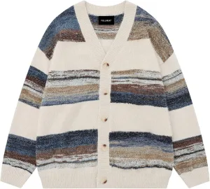 Men's Women's Teen Oversized Striped Cardigan Sweater Long Sleeve Button Down Vintage Knit Cardigans