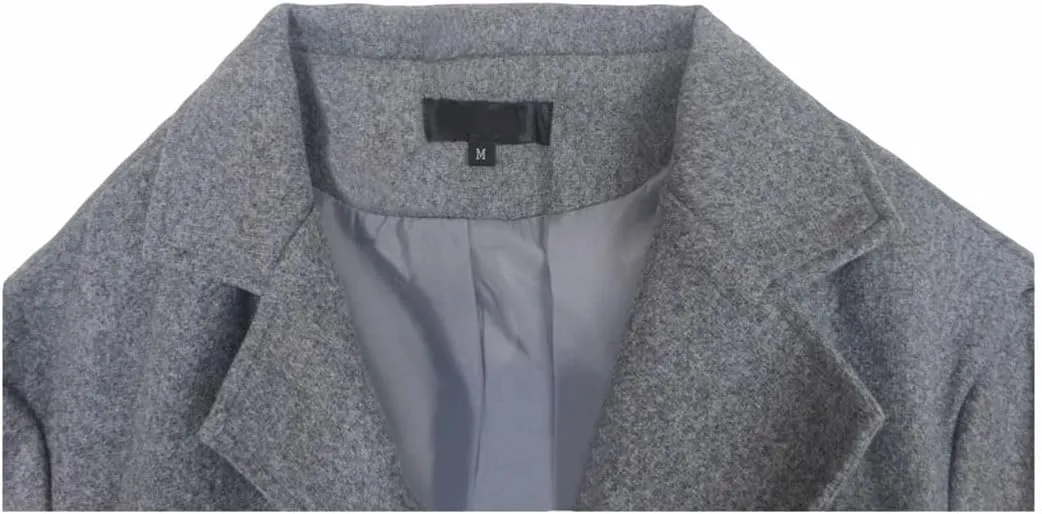 Men's Wool Blend Jackets Lapel Single-Breasted Casual Overcoat Thickness Warm Winter Trench Coat