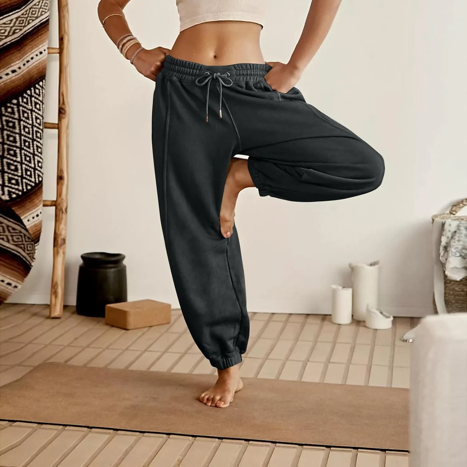 midelxp Womens Fleece High Waisted Sweatpants Baggy Comfy Stretch Workout Joggers Pants Casual Flowy Yoga Pants with Pockets