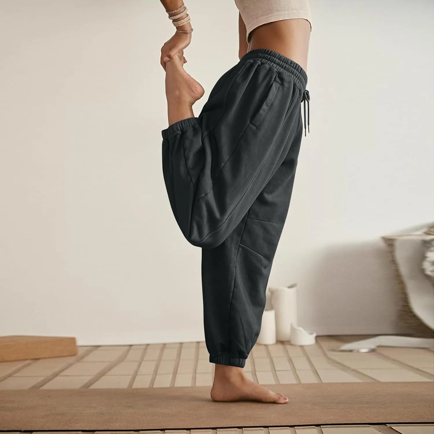 midelxp Womens Fleece High Waisted Sweatpants Baggy Comfy Stretch Workout Joggers Pants Casual Flowy Yoga Pants with Pockets