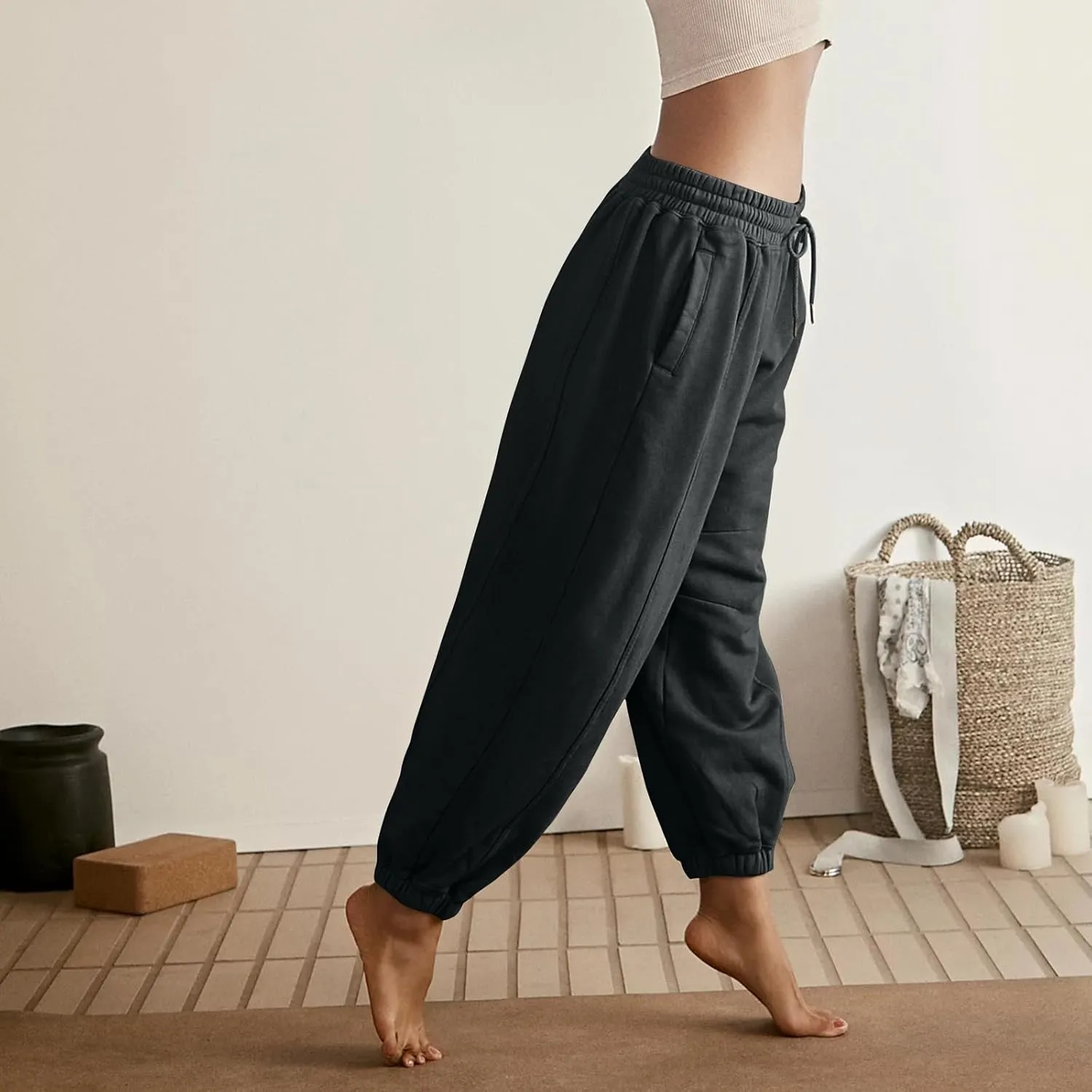 midelxp Womens Fleece High Waisted Sweatpants Baggy Comfy Stretch Workout Joggers Pants Casual Flowy Yoga Pants with Pockets