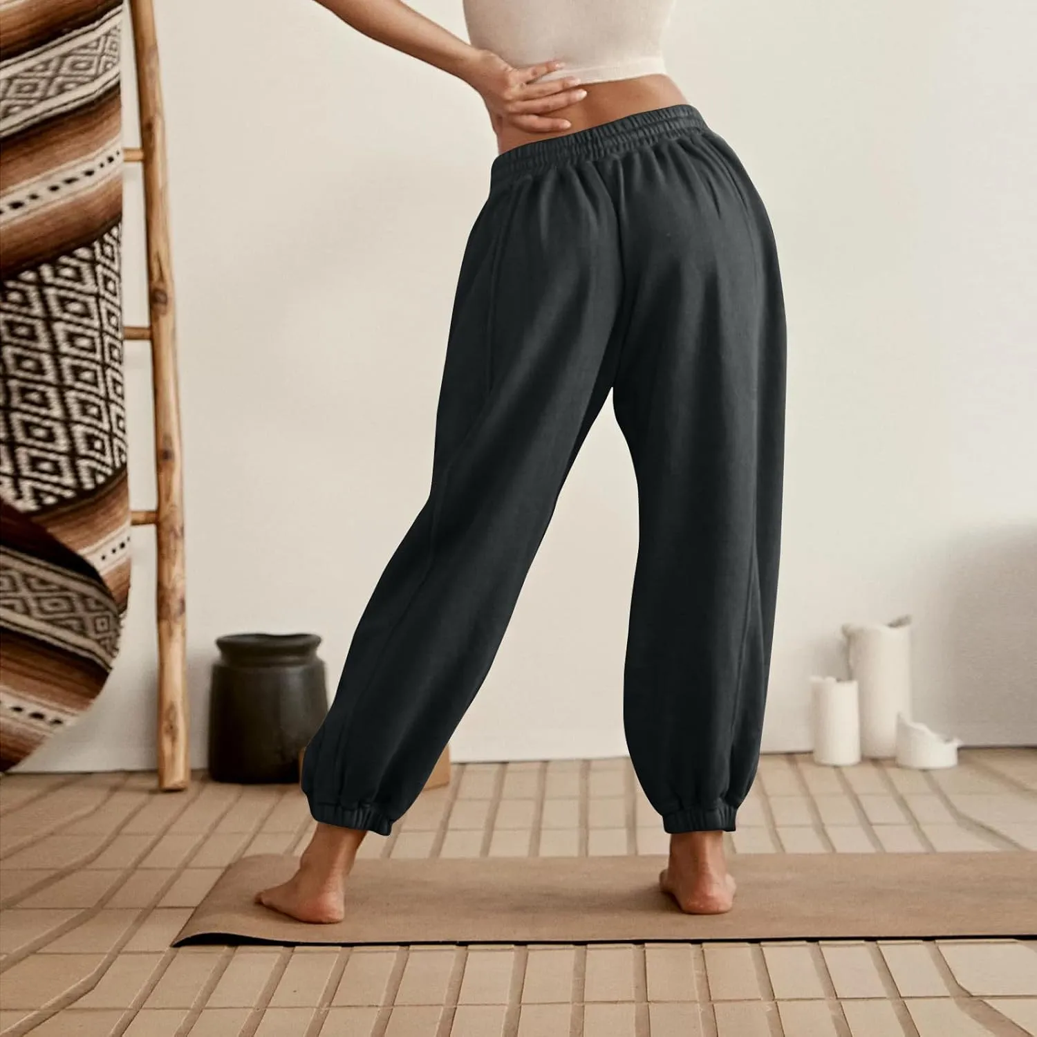 midelxp Womens Fleece High Waisted Sweatpants Baggy Comfy Stretch Workout Joggers Pants Casual Flowy Yoga Pants with Pockets