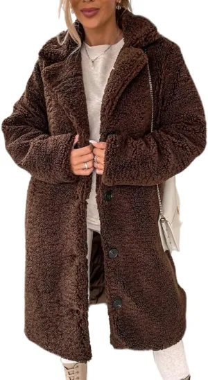 Mmoneyake Women's Winter Coats Fuzzy Fleece Lapel Open Front Long Cardigan Coat Faux Fur Warm Winter Outwear Shacket Jacket