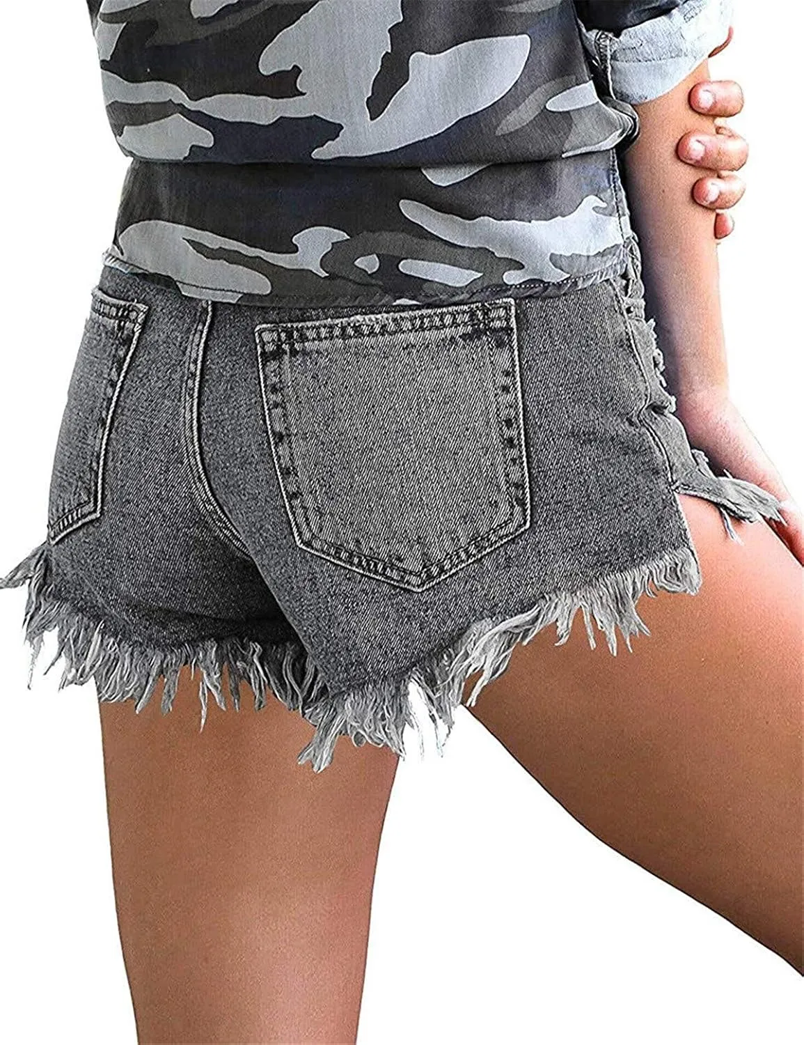 MODARANI Women's Cut Off Denim Jean Shorts Ripped Distressed