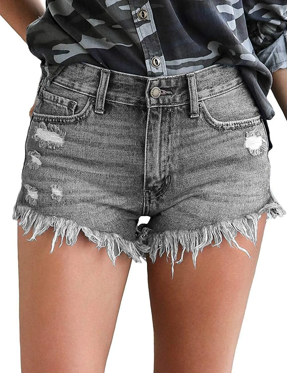 MODARANI Women's Cut Off Denim Jean Shorts Ripped Distressed