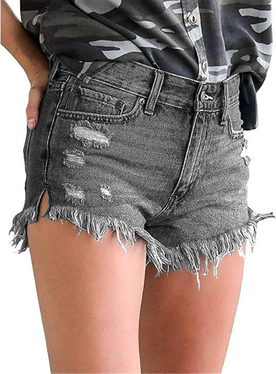 MODARANI Women's Cut Off Denim Jean Shorts Ripped Distressed