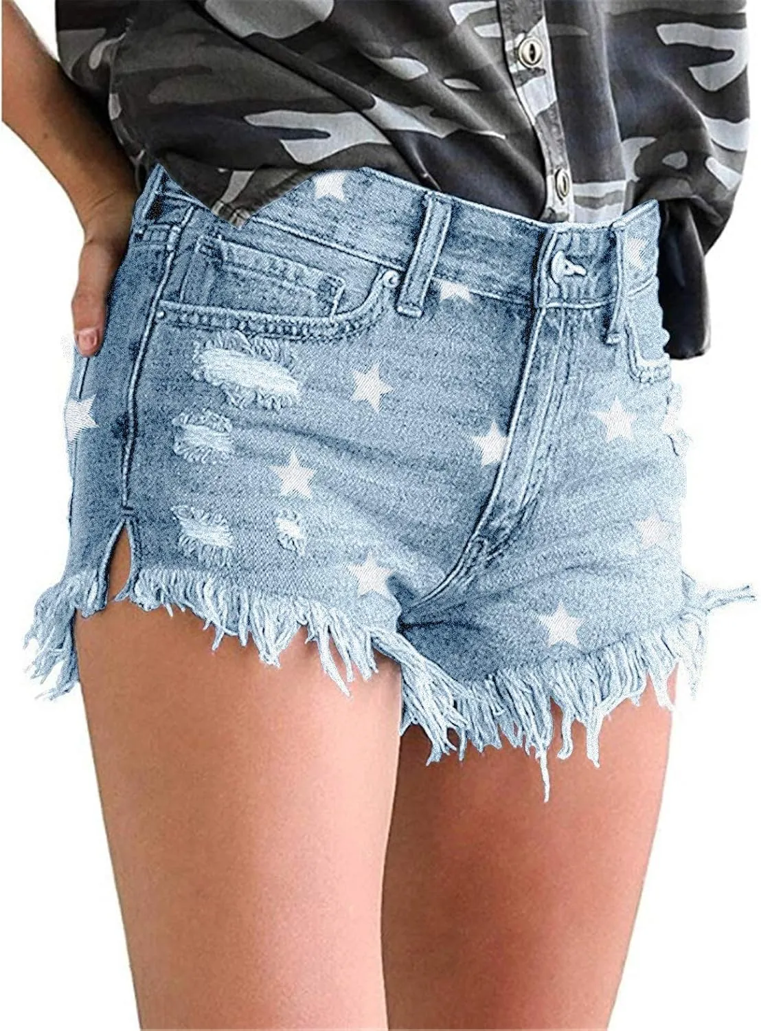 MODARANI Women's Cut Off Denim Jean Shorts Ripped Distressed