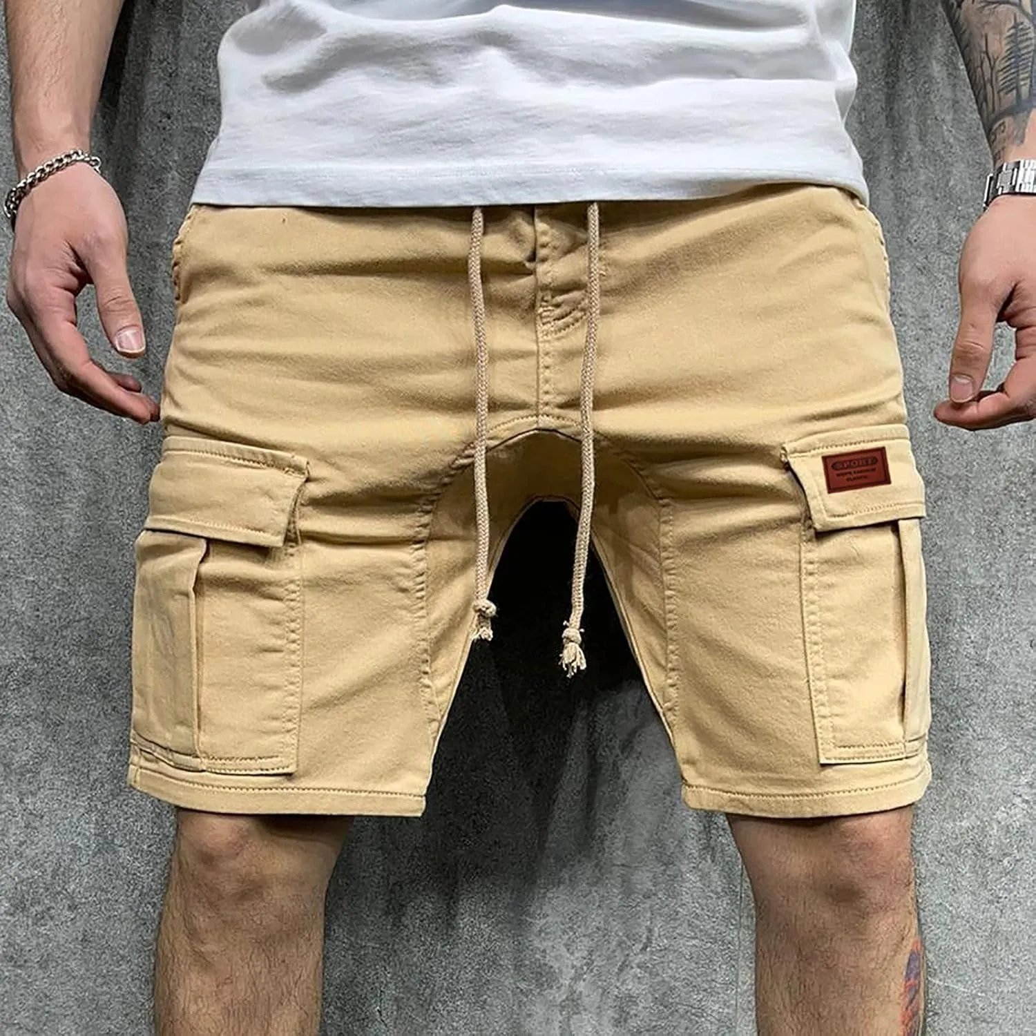 Muscularfit Cargo Shorts for Men 2024 Fashion Elastic Waist Cotton Shorts Multi Pockets Summer Casual Athletic Jogging Shorts