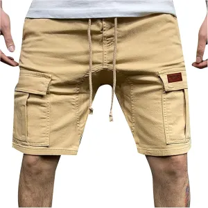 Muscularfit Cargo Shorts for Men 2024 Fashion Elastic Waist Cotton Shorts Multi Pockets Summer Casual Athletic Jogging Shorts