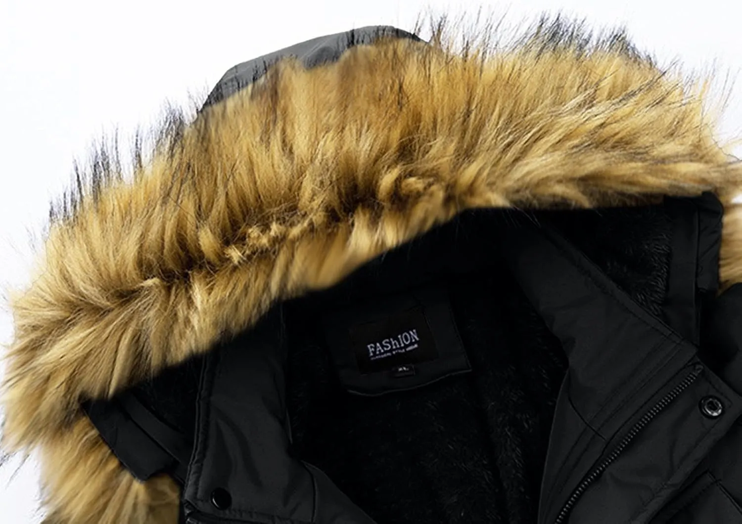 Muscularfit Men's Winter Thicken Coat Zip Up Warm Faux Fur Lined Padded Puffer Parka Jacket Coat with Faux Fur Removable Hood