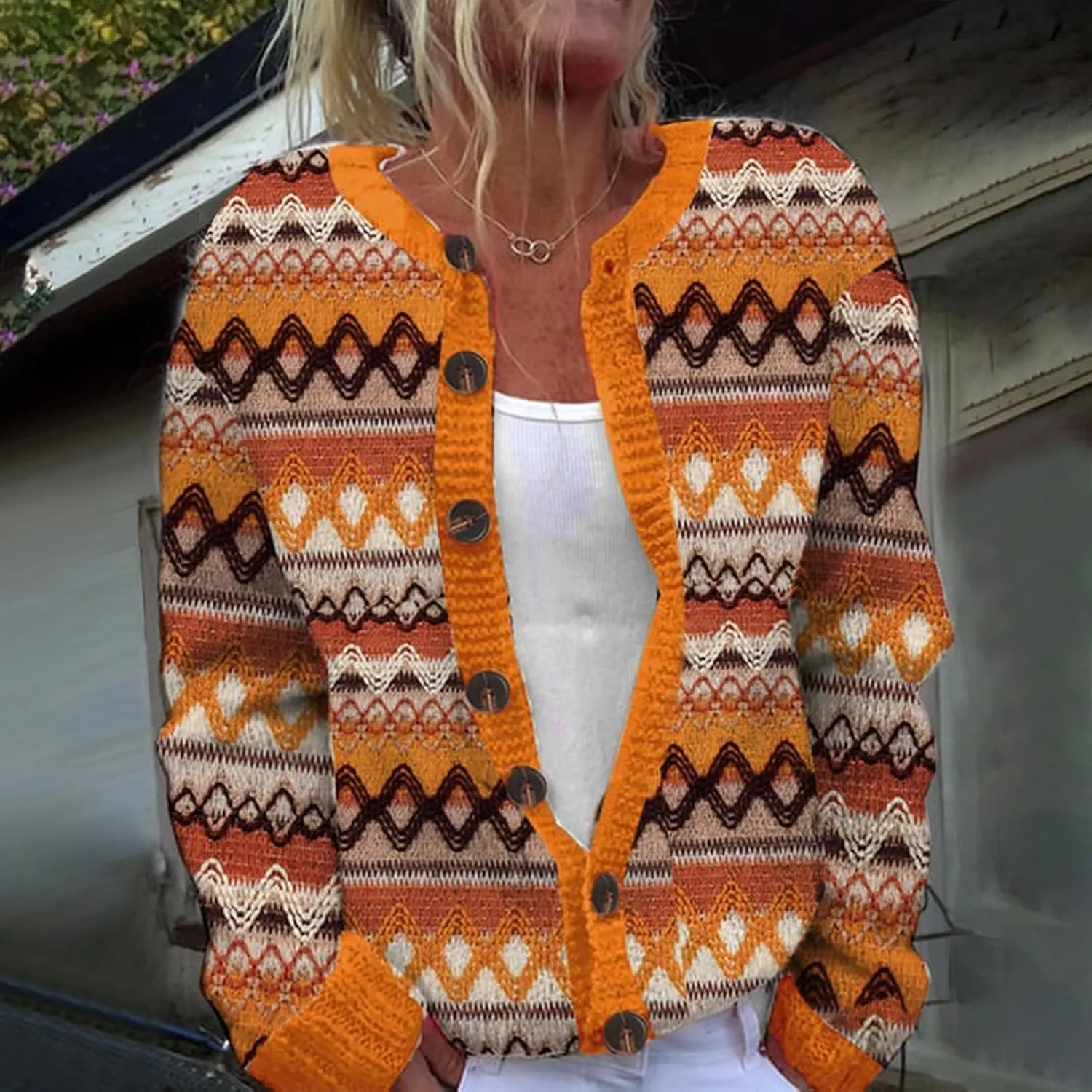Oversized Sweaters for Women Print Comfortable Knitted Cardigan Lightweight Sweater Knit Jackets Outfits Knit