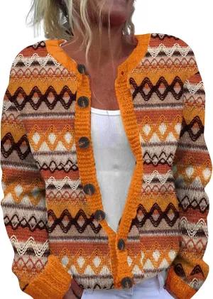 Oversized Sweaters for Women Print Comfortable Knitted Cardigan Lightweight Sweater Knit Jackets Outfits Knit