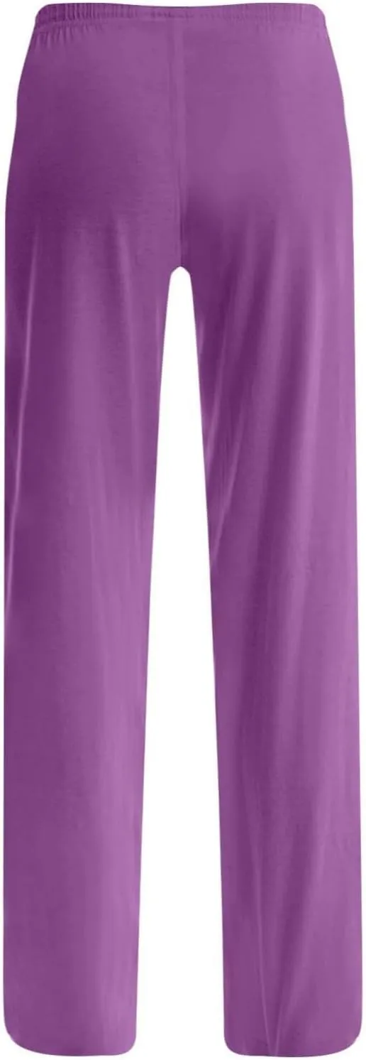 Pants for Women Casual High Waist Drawstring Elastic Waist Pants Lightweight Comfy Straight Leg Pant Loose Fit Trousers