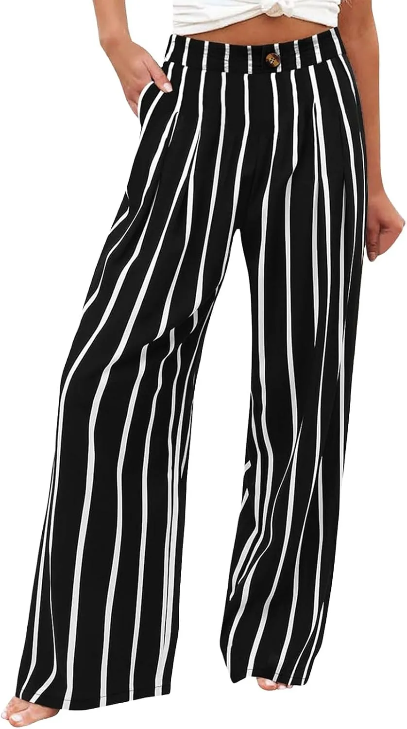 Pants for Women Wide Leg Business Dress Pants Casual Elastic Waist Work Pants Lightweight Vacation Trousers