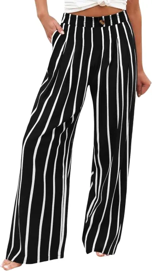 Pants for Women Wide Leg Business Dress Pants Casual Elastic Waist Work Pants Lightweight Vacation Trousers