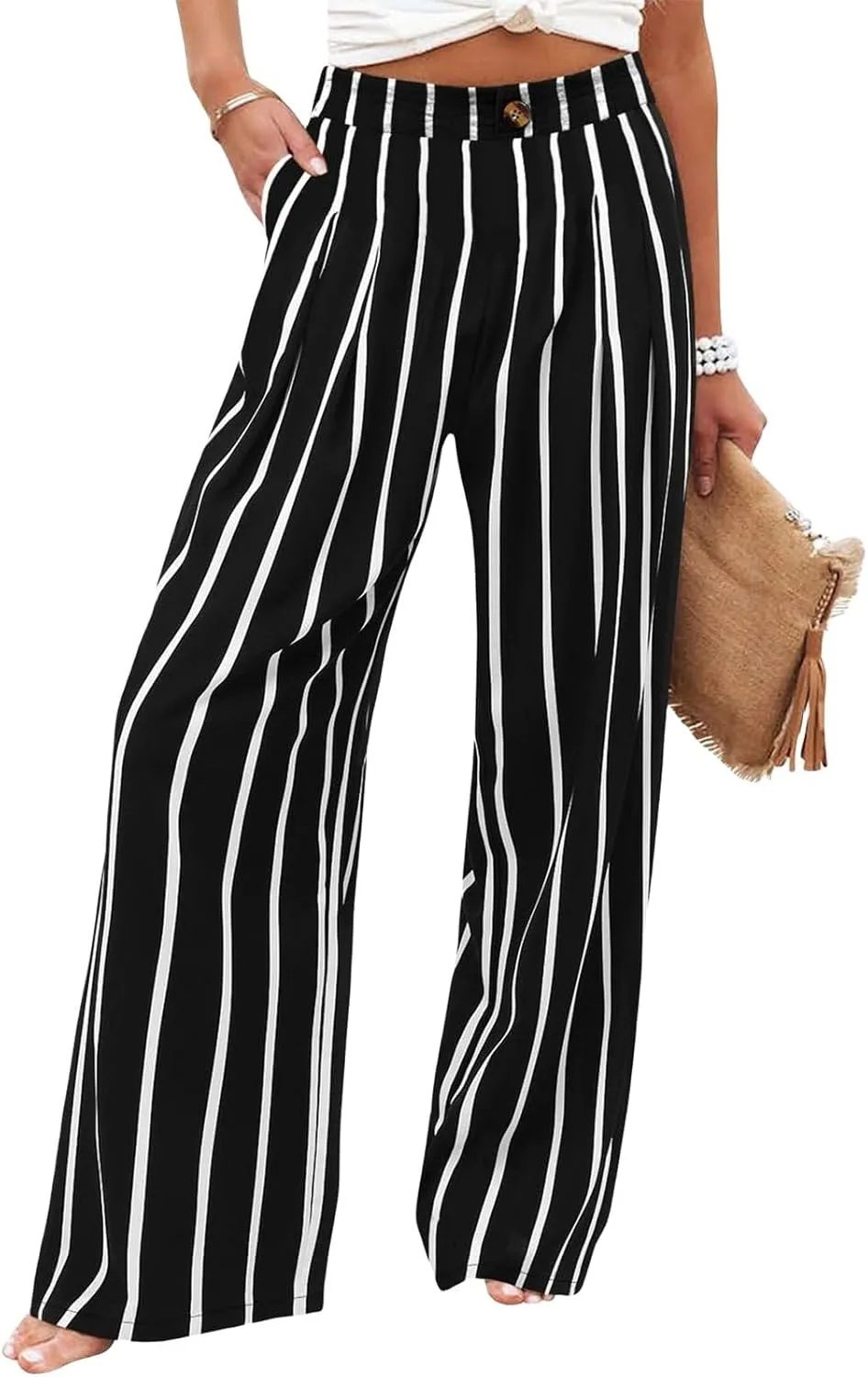 Pants for Women Wide Leg Business Dress Pants Casual Elastic Waist Work Pants Lightweight Vacation Trousers
