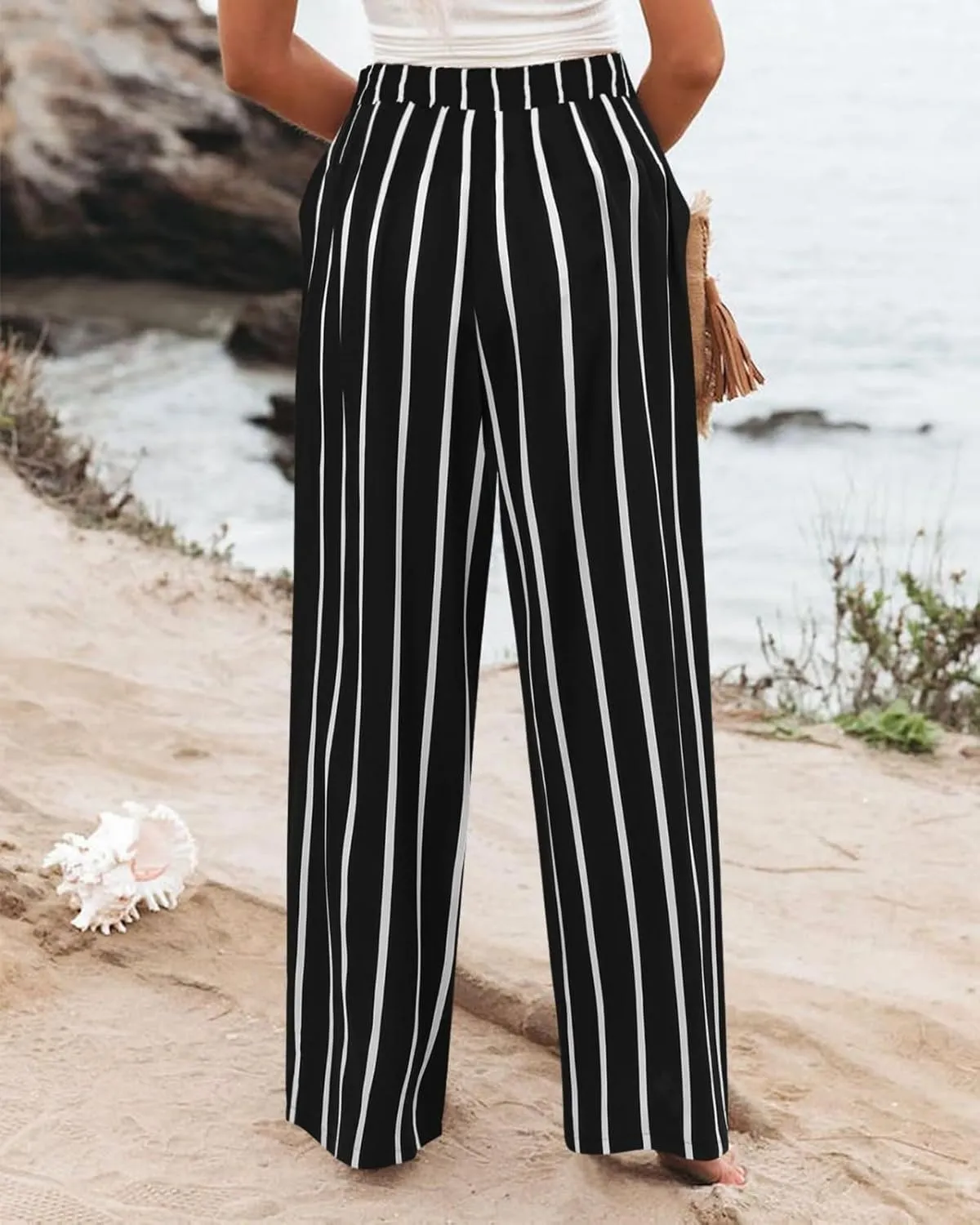 Pants for Women Wide Leg Business Dress Pants Casual Elastic Waist Work Pants Lightweight Vacation Trousers