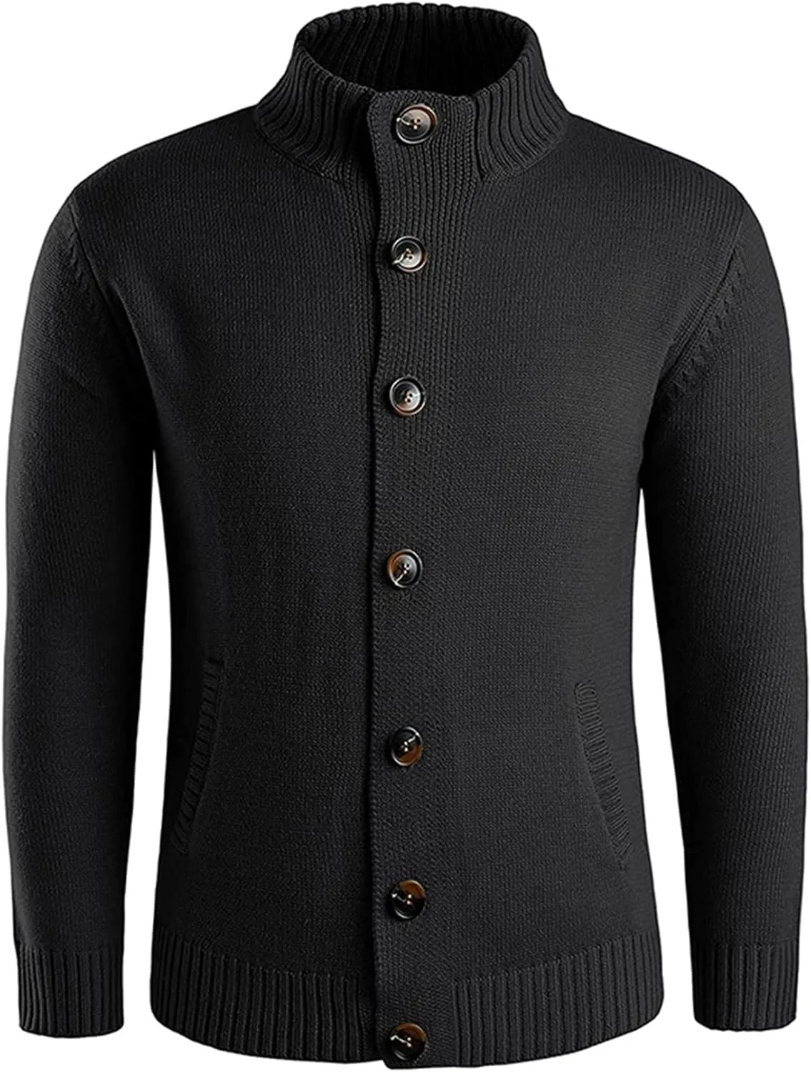PEHMEA Mens Button Down Stand Collar Cardigan Sweaters Cable Knit Chunky Ribbed Knitted Cardigans