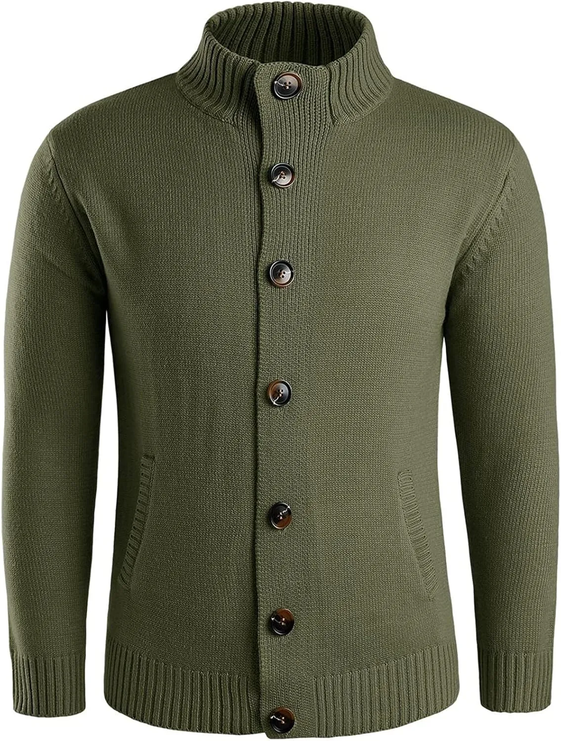 PEHMEA Mens Button Down Stand Collar Cardigan Sweaters Cable Knit Chunky Ribbed Knitted Cardigans