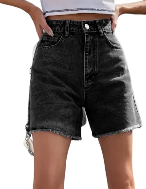 Perbai Women's High Waisted Denim Shorts Straight Leg Raw Hem Summer Jean Hot Shorts with Pockets