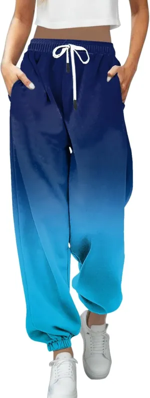 PTOLOCIF Women Casual Trousers Gradient Printed Leggings Sports Casual Sweatpants