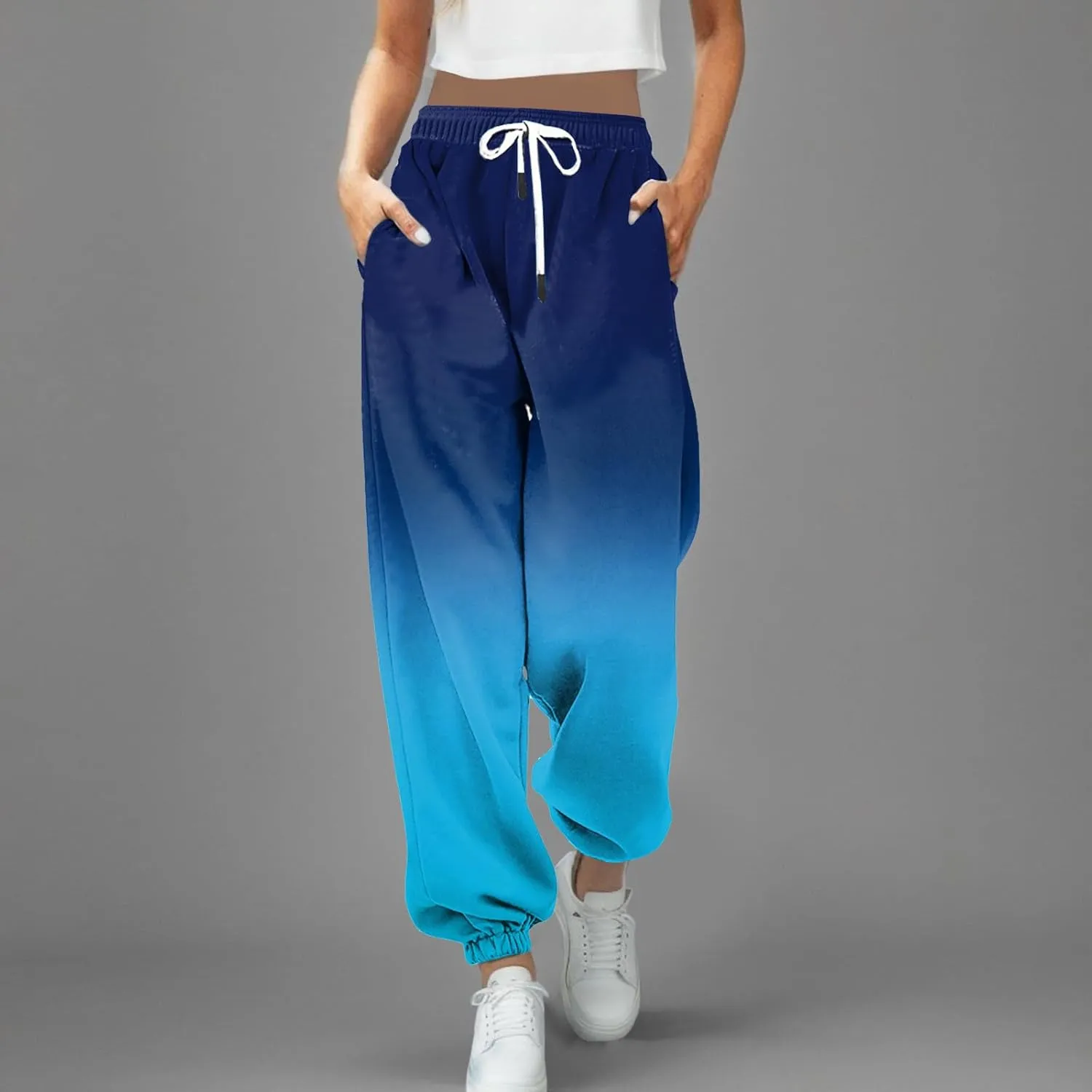 PTOLOCIF Women Casual Trousers Gradient Printed Leggings Sports Casual Sweatpants