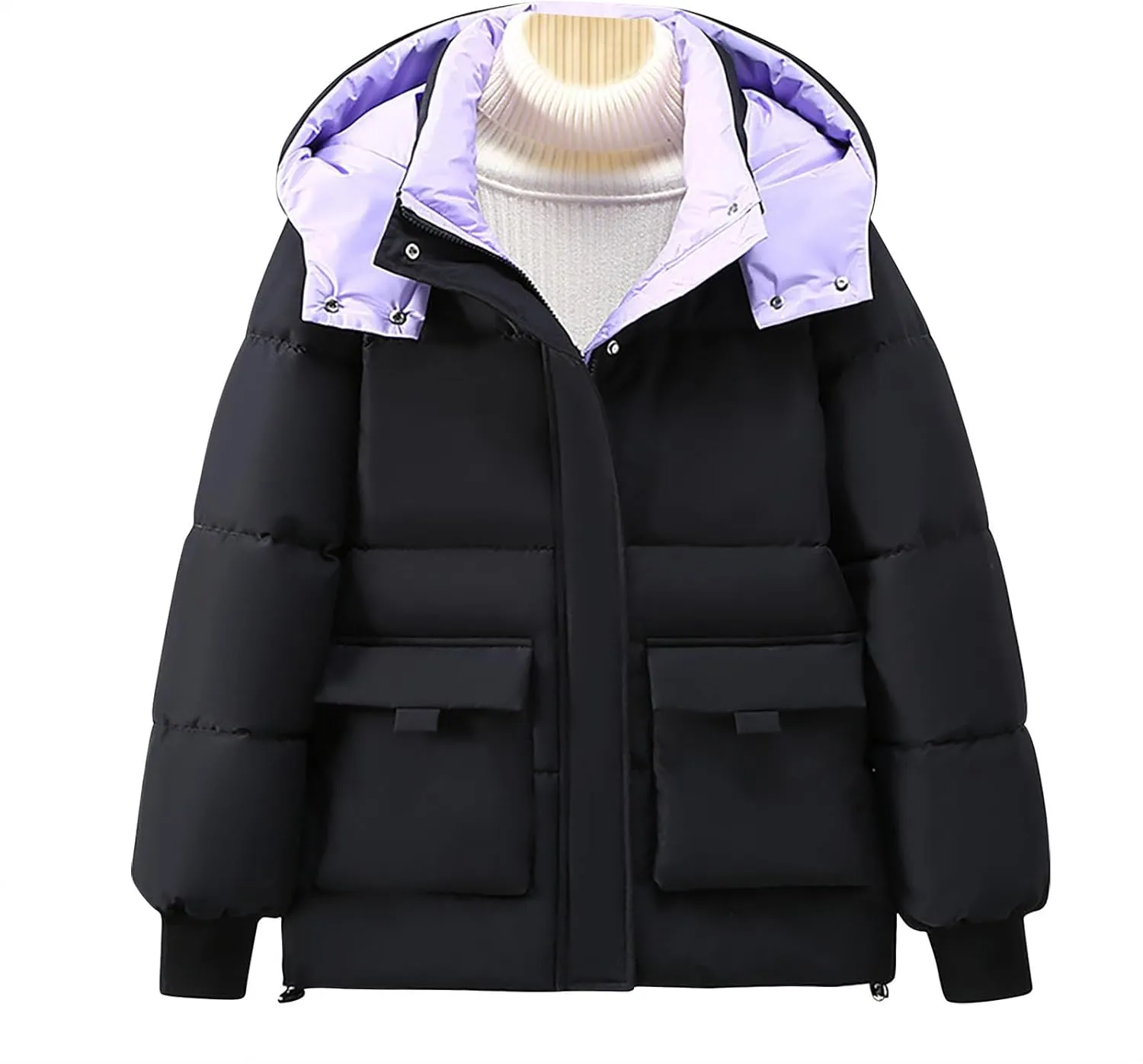 Quilted Jackets for Women Hooded Long Sleeve Puffer Jacket Fall Winter Warm Down Coats Outerwear with Pocket
