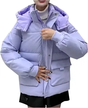 Quilted Jackets for Women Hooded Long Sleeve Puffer Jacket Fall Winter Warm Down Coats Outerwear with Pocket