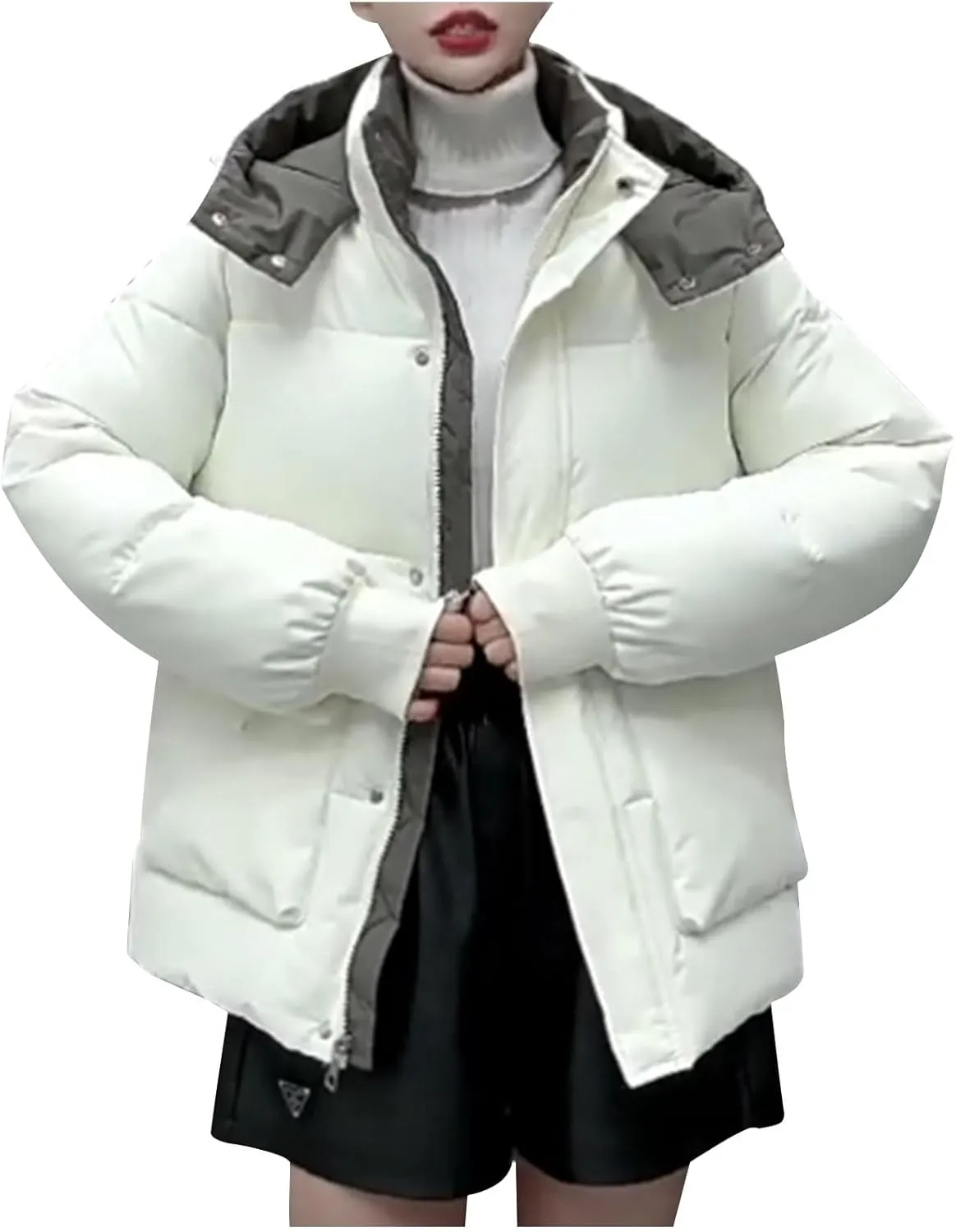Quilted Jackets for Women Hooded Long Sleeve Puffer Jacket Fall Winter Warm Down Coats Outerwear with Pocket