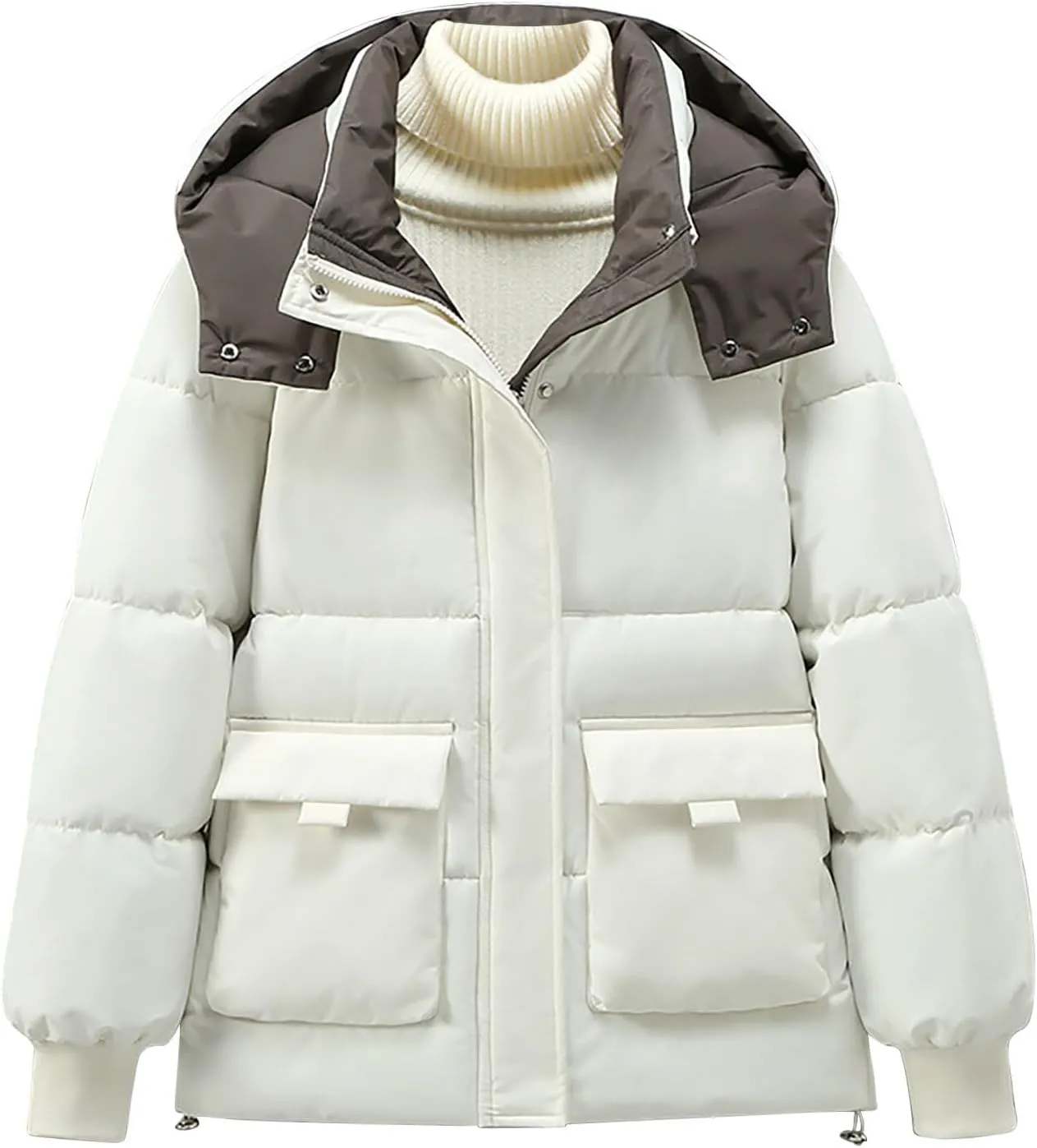 Quilted Jackets for Women Hooded Long Sleeve Puffer Jacket Fall Winter Warm Down Coats Outerwear with Pocket