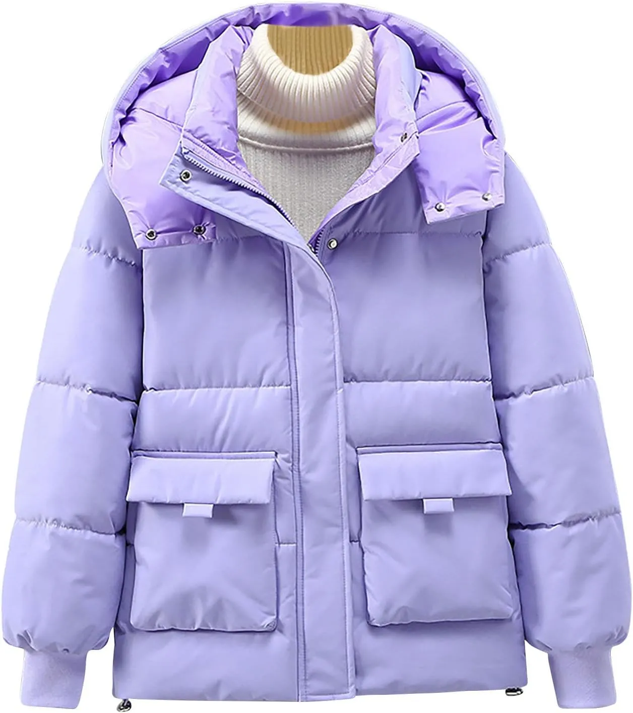 Quilted Jackets for Women Hooded Long Sleeve Puffer Jacket Fall Winter Warm Down Coats Outerwear with Pocket