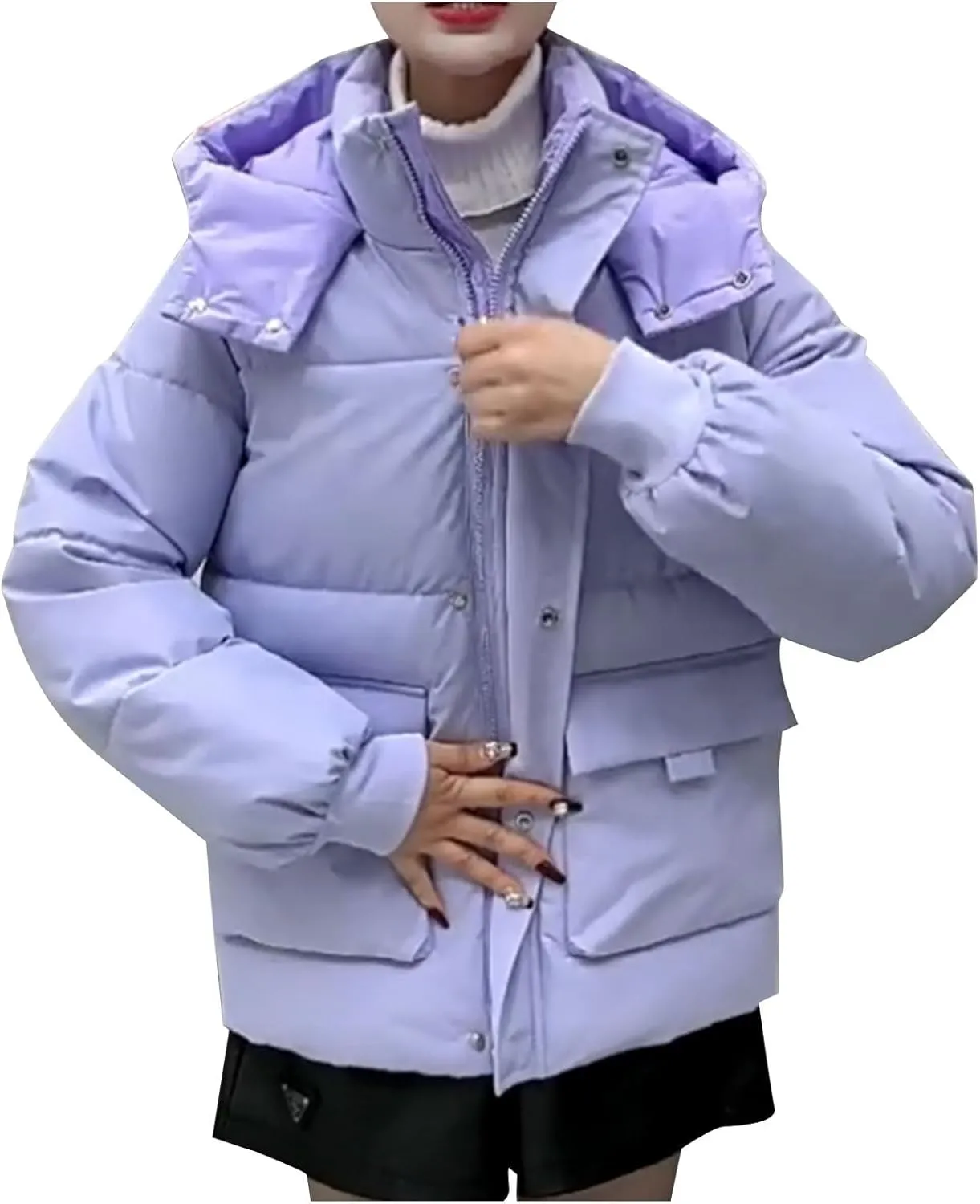 Quilted Jackets for Women Hooded Long Sleeve Puffer Jacket Fall Winter Warm Down Coats Outerwear with Pocket