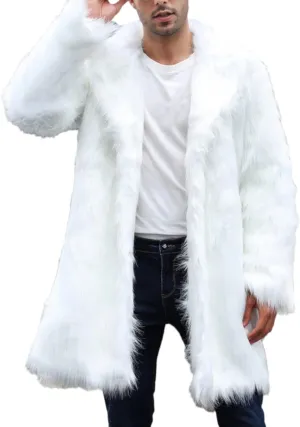 QWENTMTNTY Men Fluffy Long Faux Fur Coat Fashion Heavyweight Warm Winter Coats Thicken Faux Shearling Cardigan Overcoat