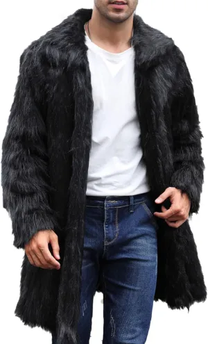 QWENTMTNTY Men's Stylish Fur Coat Winter Fluffy Faux Mink Thick Cardigan Jackets Shearling Lined Lightweight Coats Overcoat