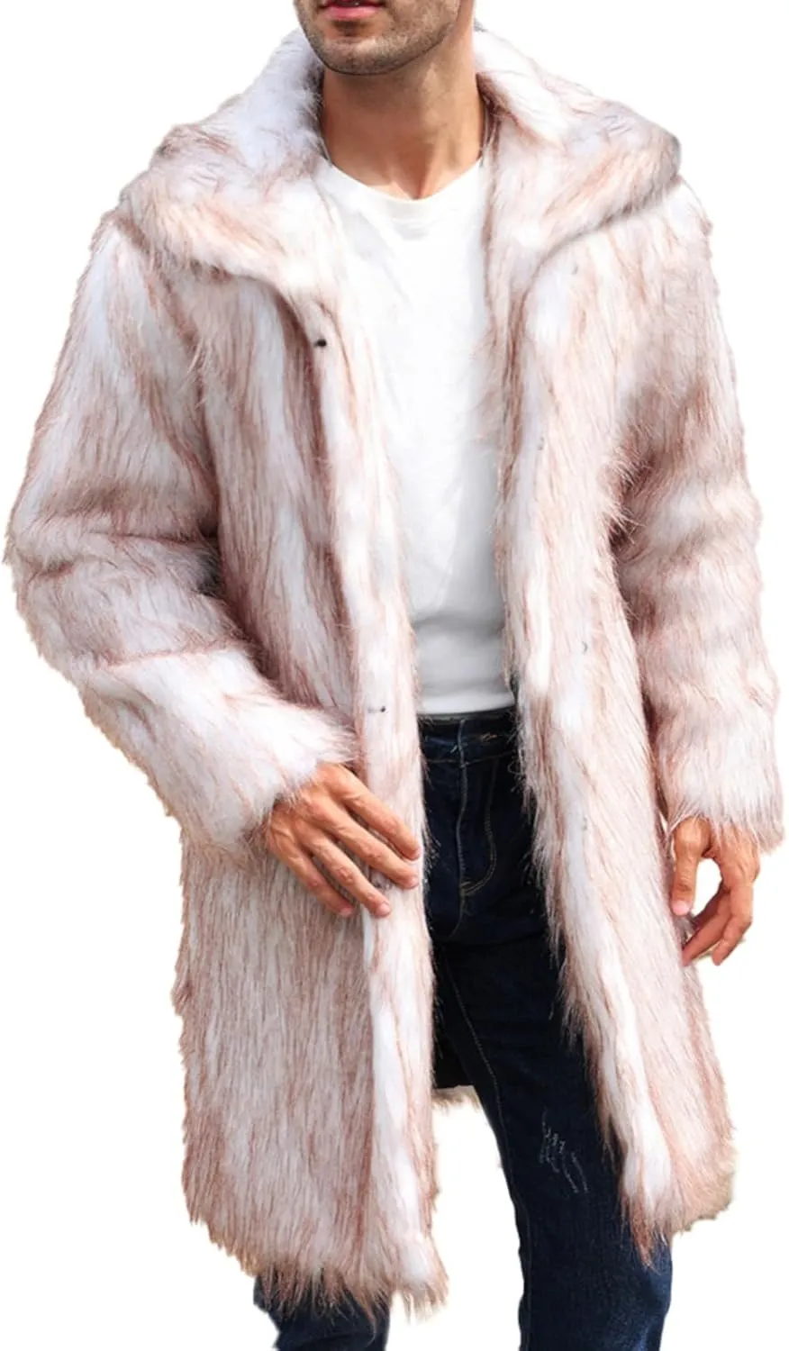 QWENTMTNTY Men's Stylish Fur Coat Winter Fluffy Faux Mink Thick Cardigan Jackets Shearling Lined Lightweight Coats Overcoat