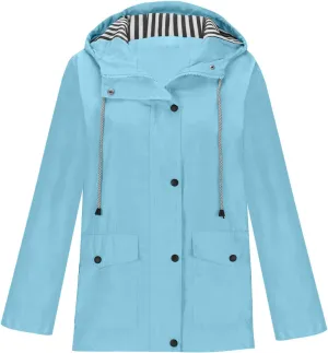 Raincoat Hoodie for Women, Teen Girls Lightweight Hooded Jacket Solid Rain Jacket Outdoor Raincoat Windproof