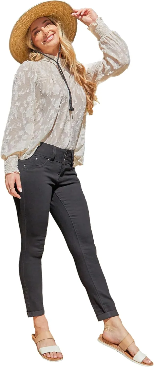 Royalty For Me Womens YMI Jeans Women's Wannabettabutt 3-Button Cuffed Denim Jean