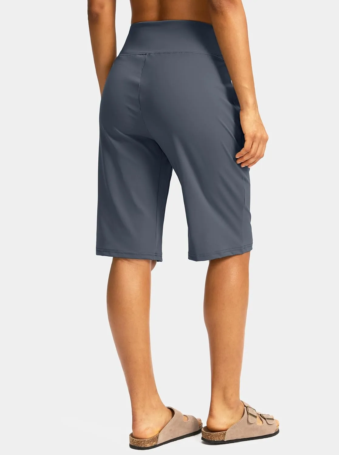 SANTINY Womens 12" Bermuda Shorts Knee Length with Pockets High Waisted Stretchy Casual Walking Long Shorts for Women