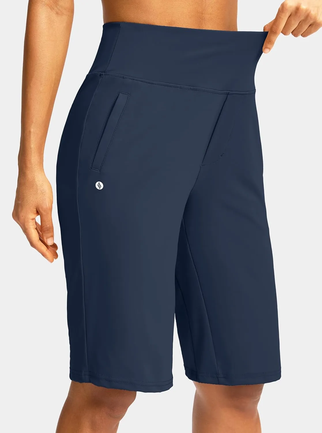 SANTINY Womens 12" Bermuda Shorts Knee Length with Pockets High Waisted Stretchy Casual Walking Long Shorts for Women