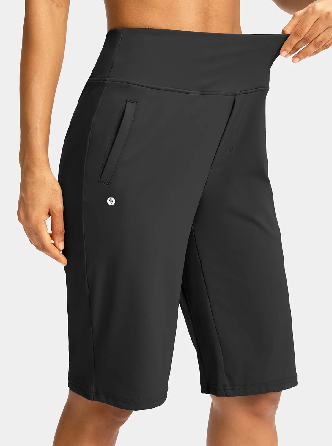 SANTINY Womens 12" Bermuda Shorts Knee Length with Pockets High Waisted Stretchy Casual Walking Long Shorts for Women