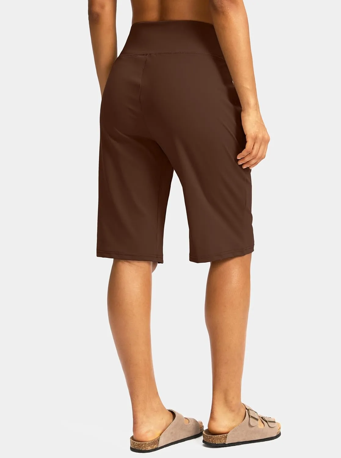 SANTINY Womens 12" Bermuda Shorts Knee Length with Pockets High Waisted Stretchy Casual Walking Long Shorts for Women
